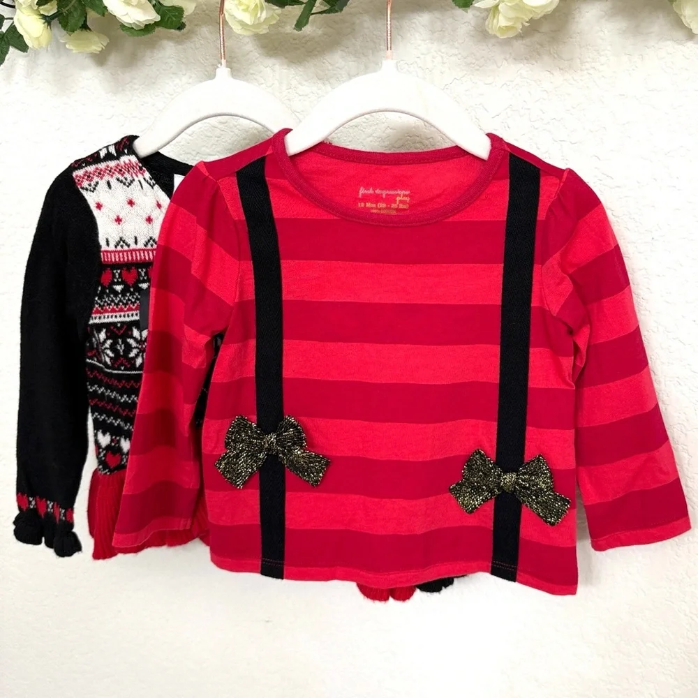 Koala Kids • Girls 2 Pc Fair Isle Sweater Cardigan & Bow Top Holiday Se